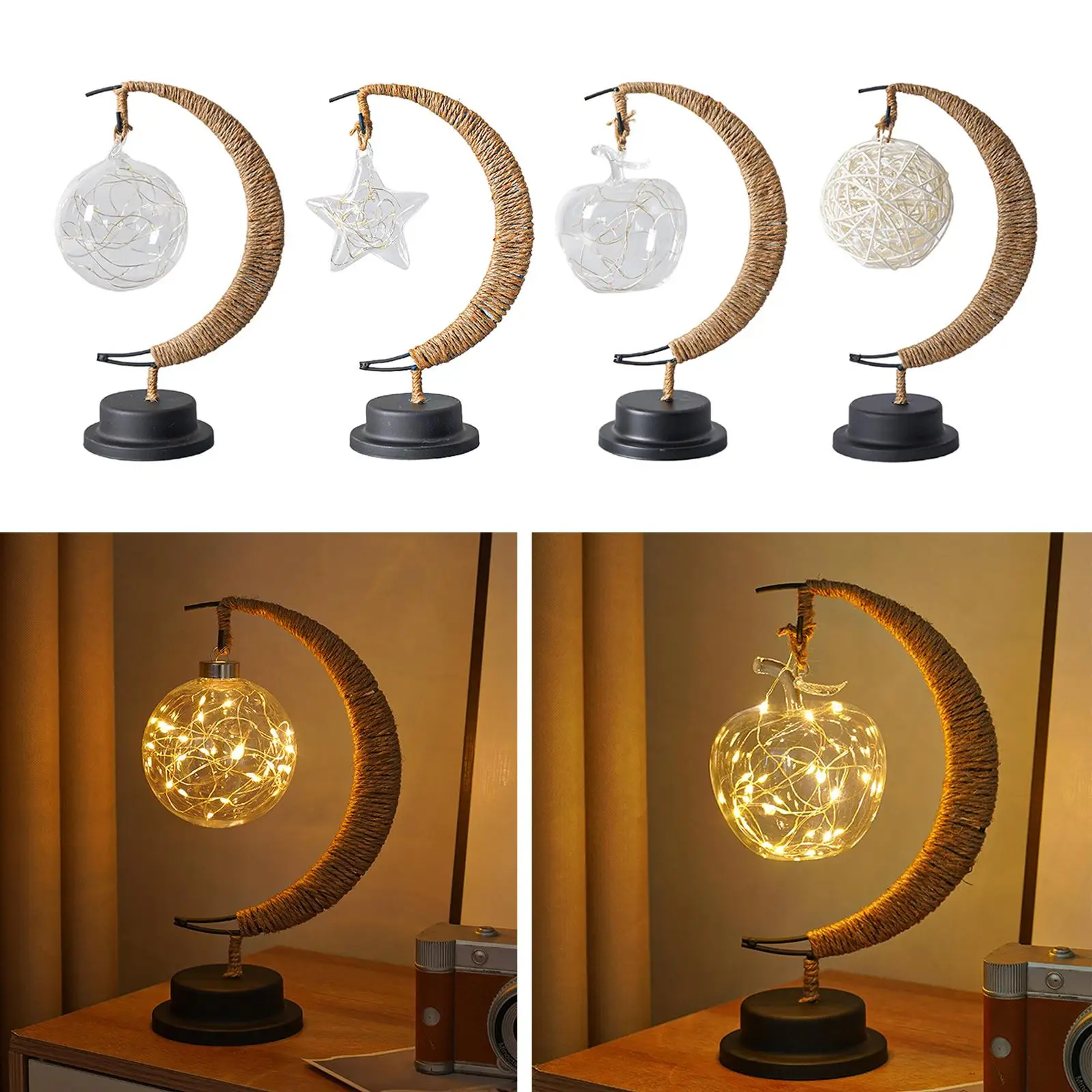 LED Table Lamp USB Rechargeable, Warm Light Atmosphere Lamps Moon Night Light for Office Children Room Nursery Xmas Decoration