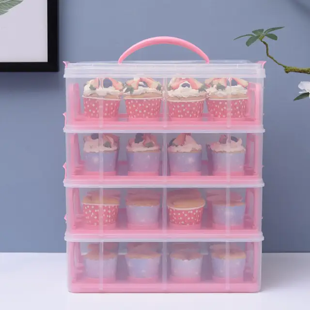 Cupcake Carrier/Holder Portable and Reusable Rectangular Cake Carrier with  Lid and Handle, 2/3 Tier Stackable Layer Insert