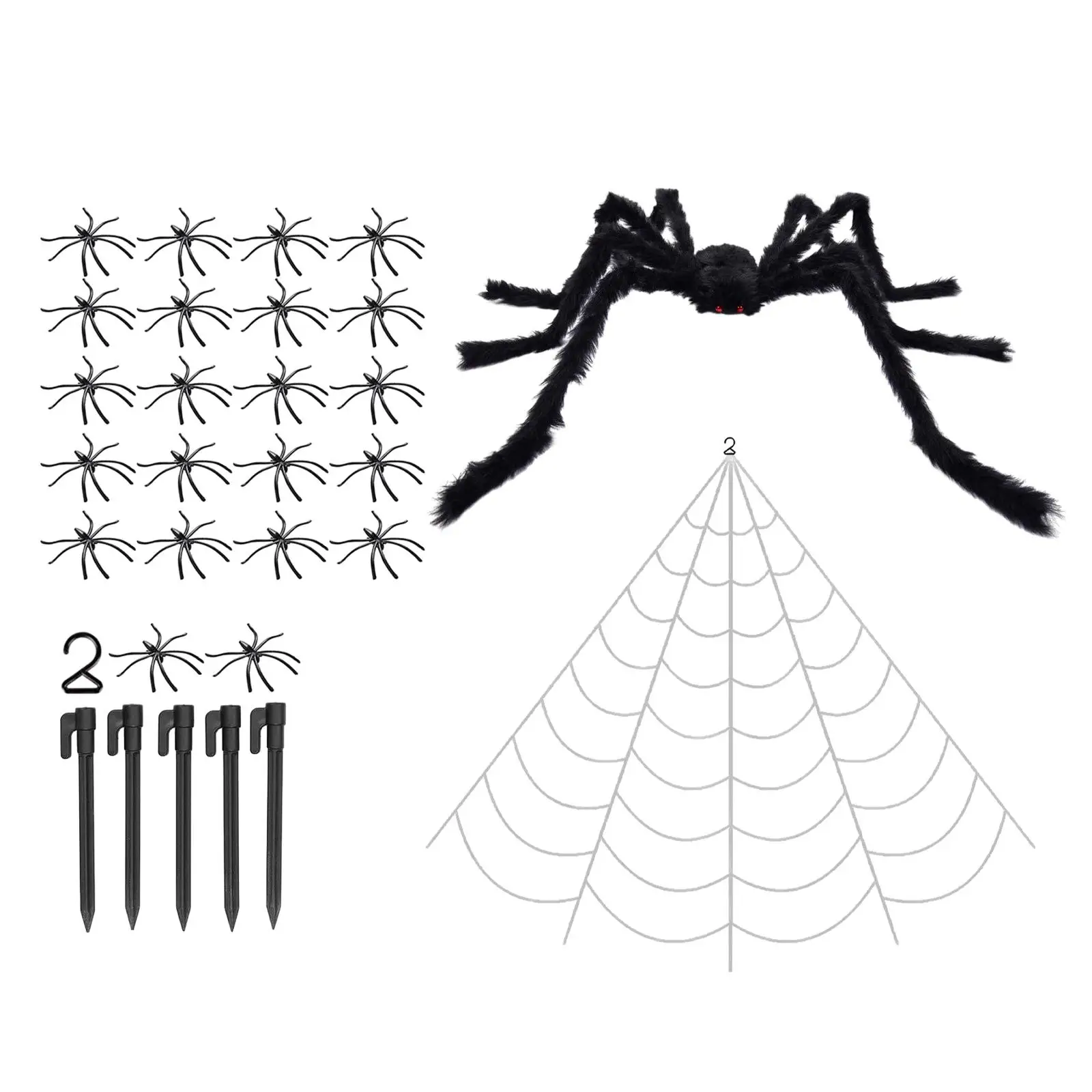 Halloween Spider Decoration Realistic Multipurpose Flexible Halloween Props 5M Web 125cm Plush Spider for Haunted House