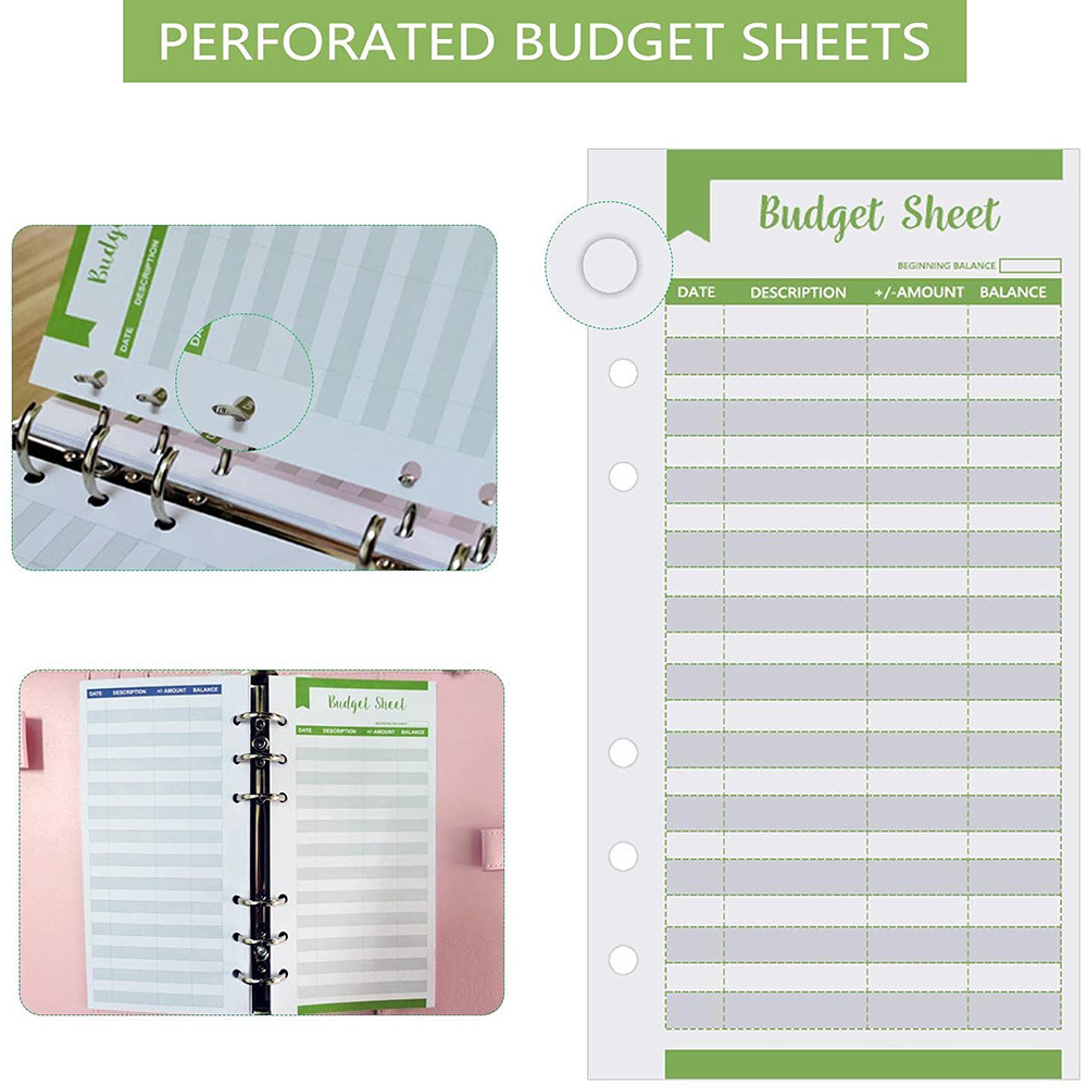 A5 A6 A7 Binder Budget Planer Organizer 6 Ringbuch Umschläge Taschen und 12 Stück Ausgabenbudgetblätter – Detail 5