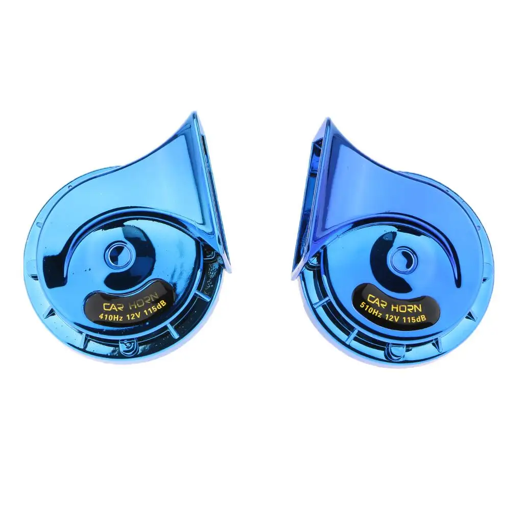 2Pcs Dual- Snail Electric Horn Universal Snail Horn Auto Snail Horn Blue