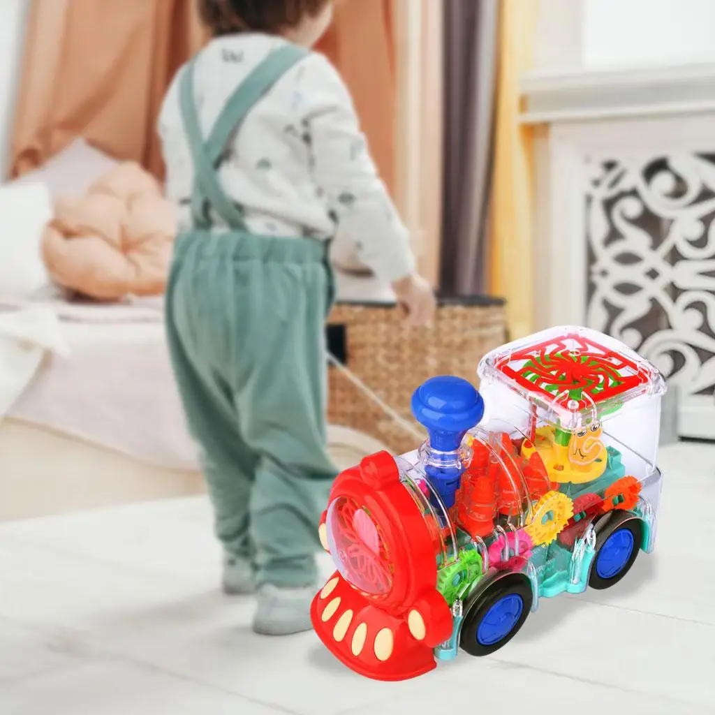 Electric Train Toy Transparent Gear Toy Battery Powered Motor Skills for Boy