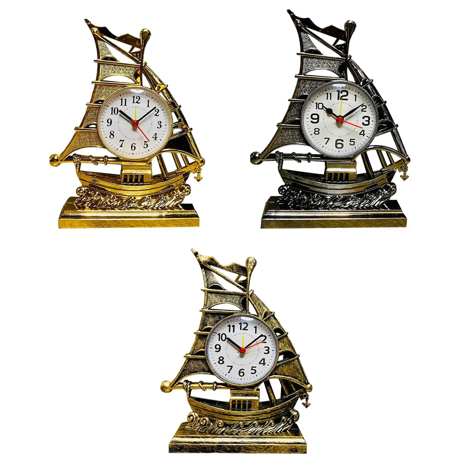Desk Clock Ornament Sailing Sculpture Alarm Clock Table Clocks Bedside Clocks for Bedrooms Office Living Room Kids