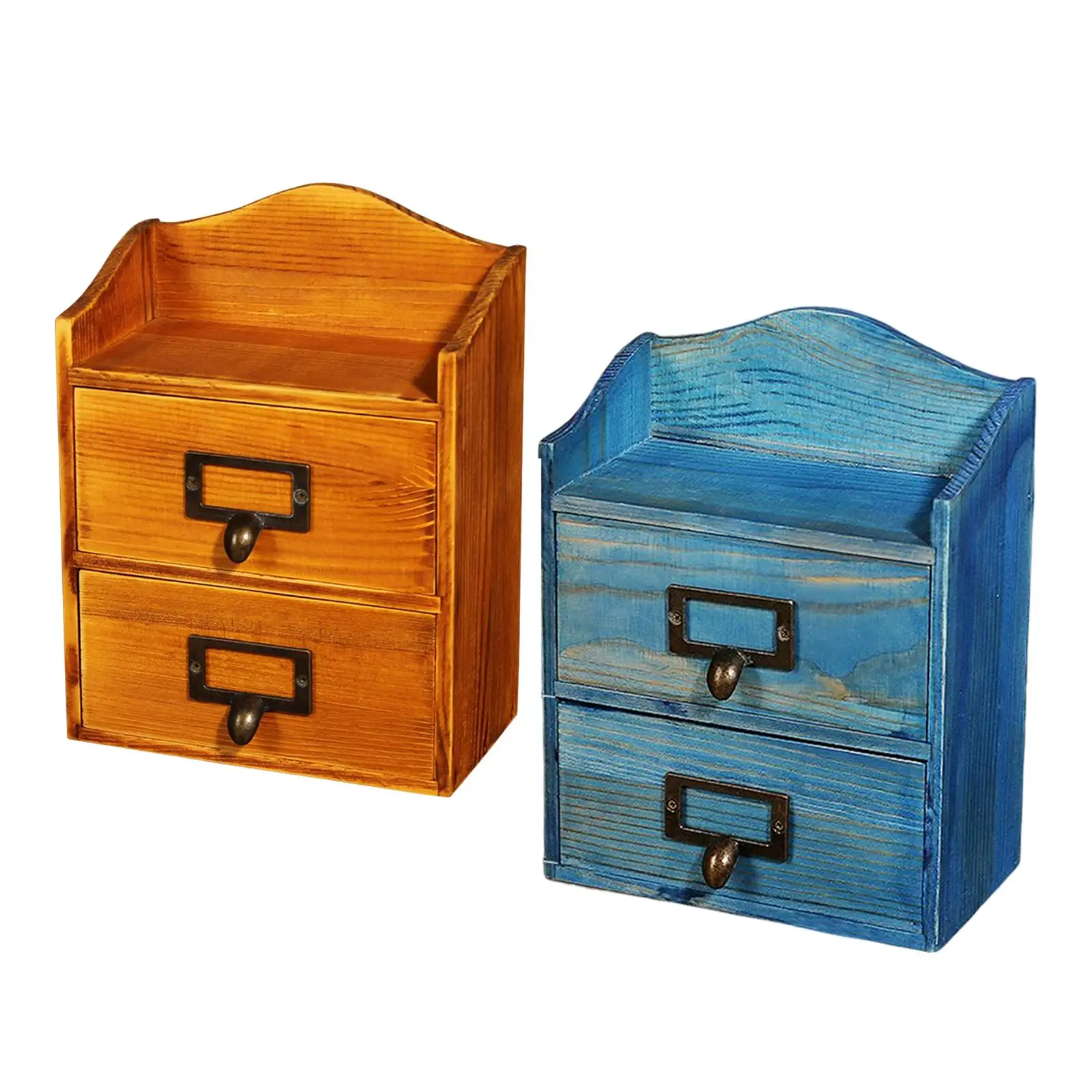 Desktop Drawer Storage Box with 2 Drawers Multifunction Wooden for Workspace