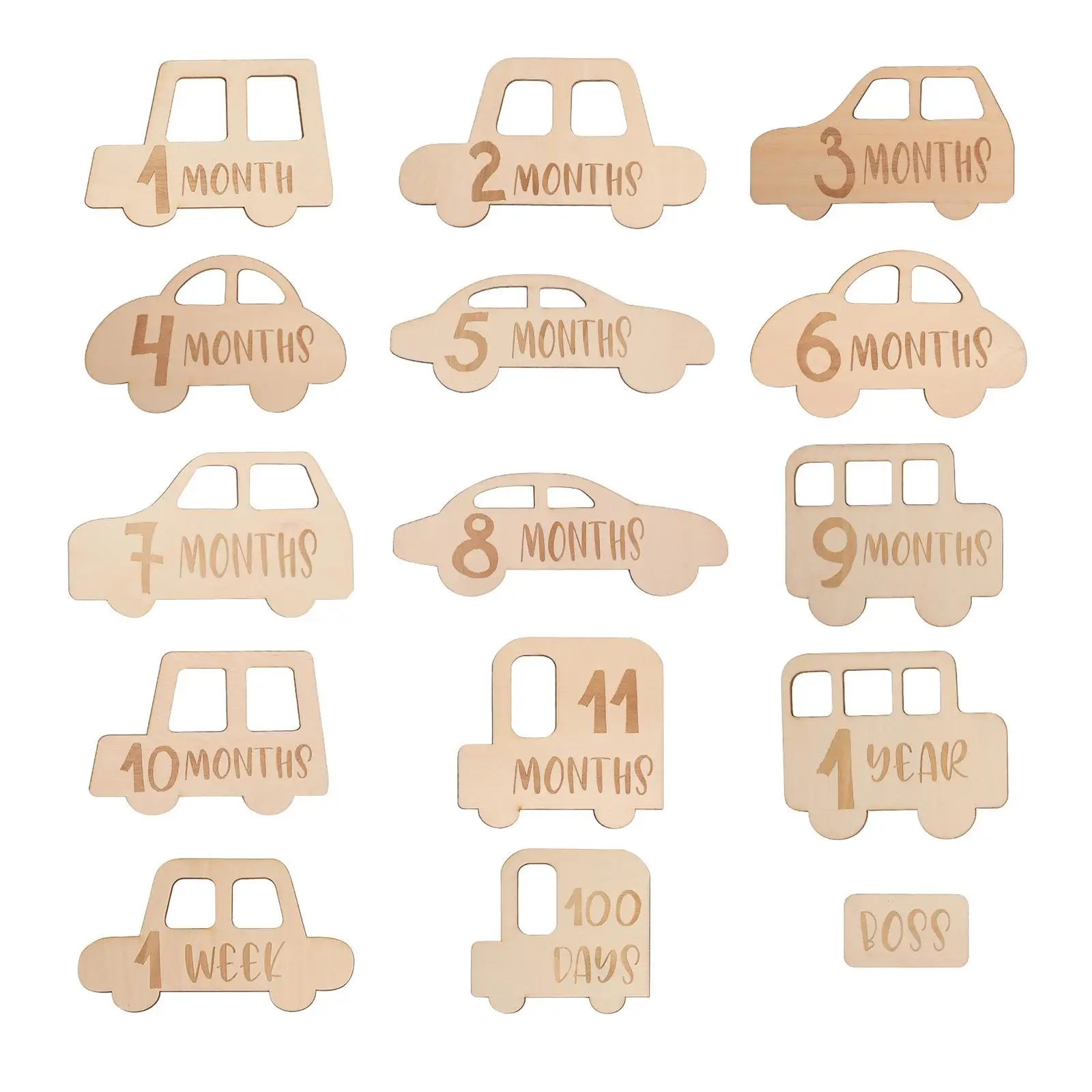 15Pcs Baby Birth Announcement Sign Monthly Milestone Wood Discs for Newborn Infants