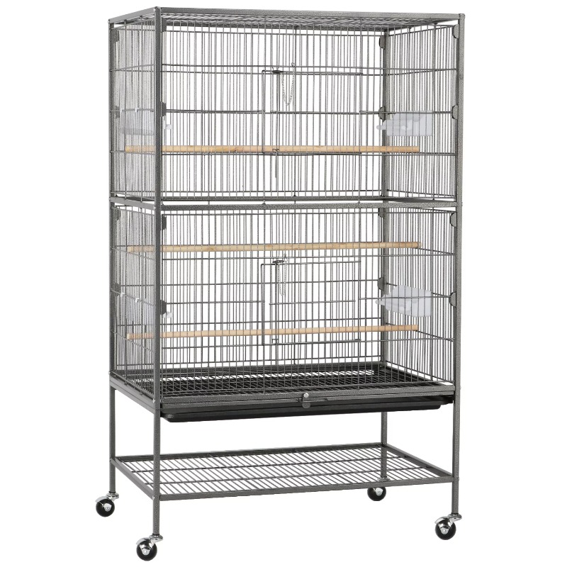 Title 2, Metal 52" Large Rolling Bird Cage with 3 Perche...