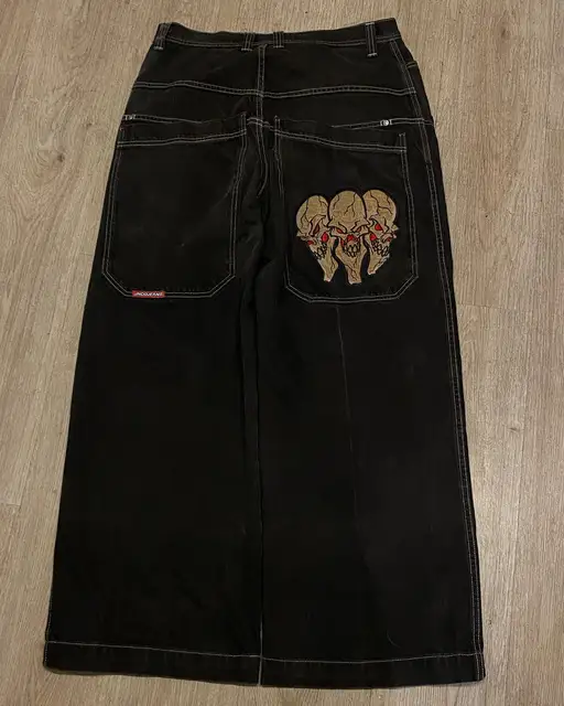JNCO Jeans Streetwear Retro Skull Pattern Embroidered Loose