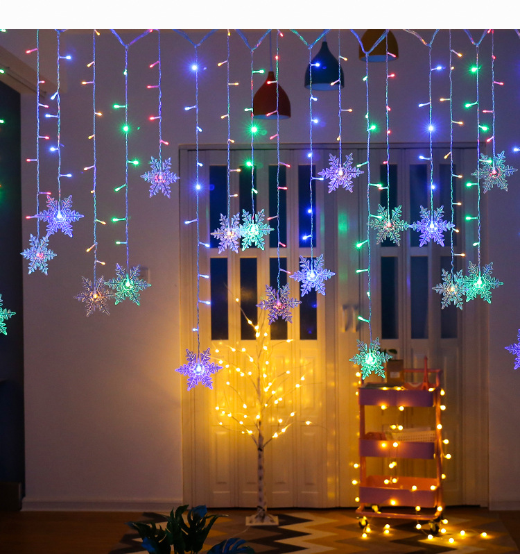 3.5M Christmas Snowflake LED String Lights Flashing Fairy Curtain Garland Lights Fancy Holiday Party New Year Decoration