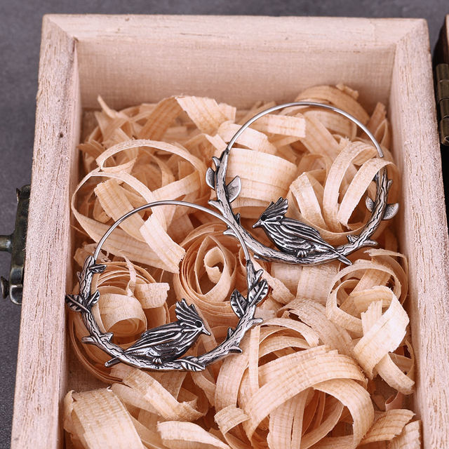 Boucles D'oreilles Corbeaux URONE - Argent 925 Crâne Oiseau Viking - 0,38x0,76 Pouces