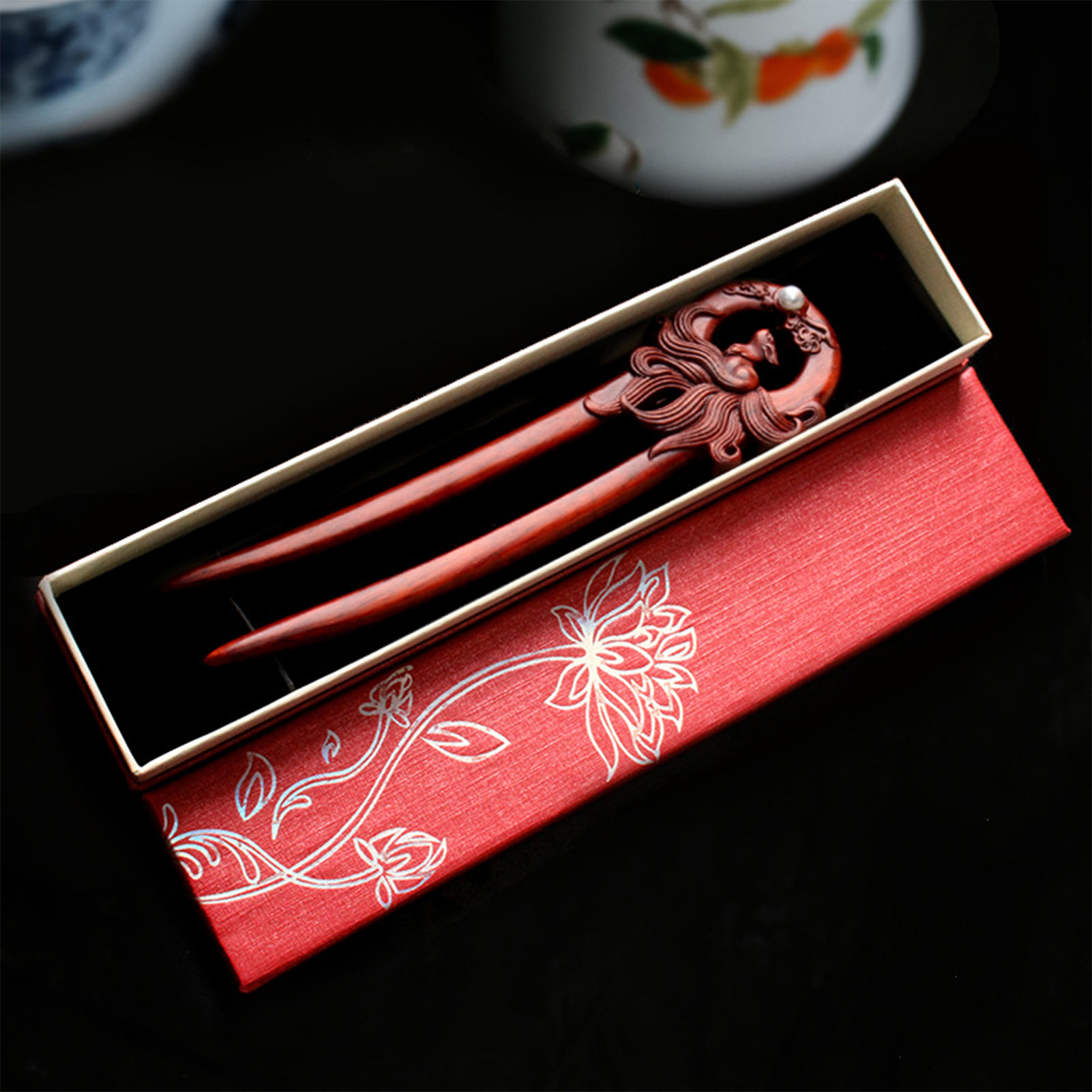 Retro chinesische Haar Essstäbchen Stifte einfache U-Form Palisander Haar Gabeln Brötchen halter für Frauen Mädchen und Friseursalon – Detail 3