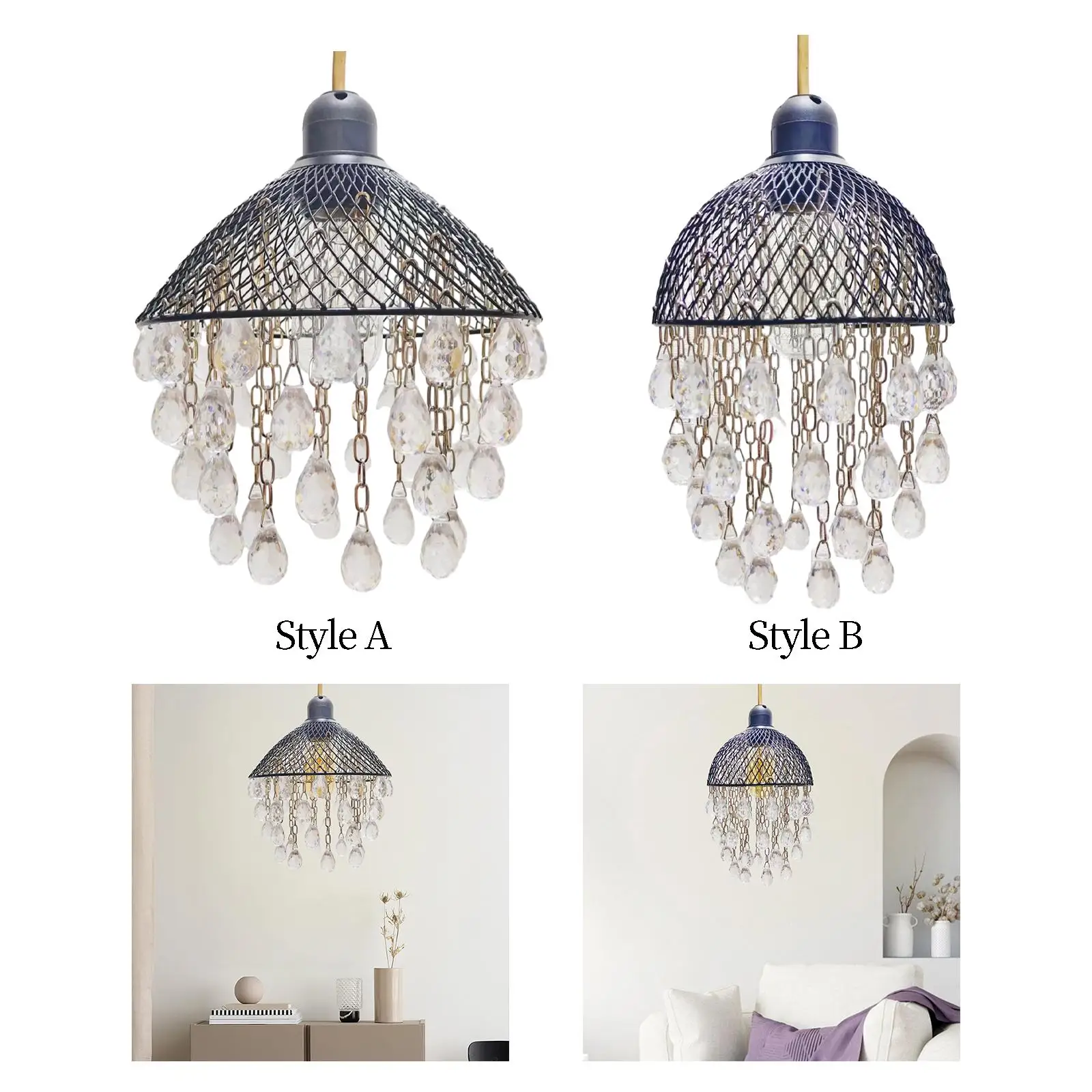Ceiling Chandelier Lampshade with Acrylic Jewel Droplets for Bedroom Party