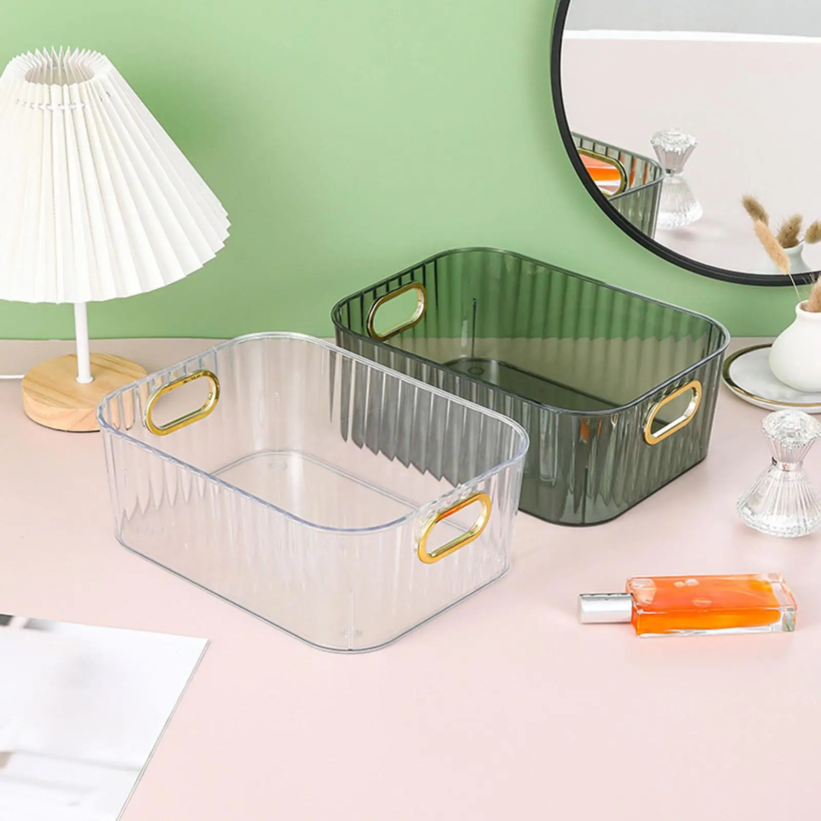 Storage Bin with Handle Rectangular Organization Container Basket for Lipstick Pencils Cosmetics Pantry Shelf Pantry Cabinet