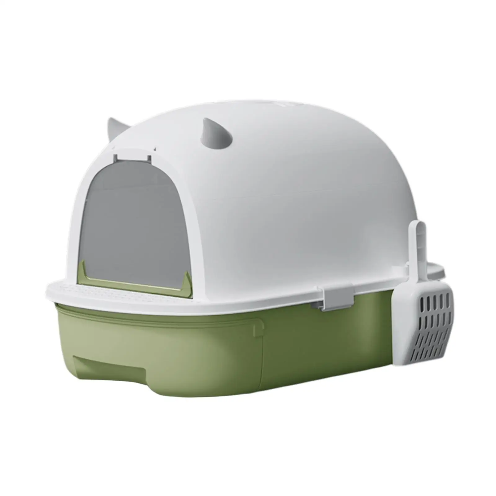 Hooded Cat Litter Box with Lid with Front Door Reusable Large with Shovel