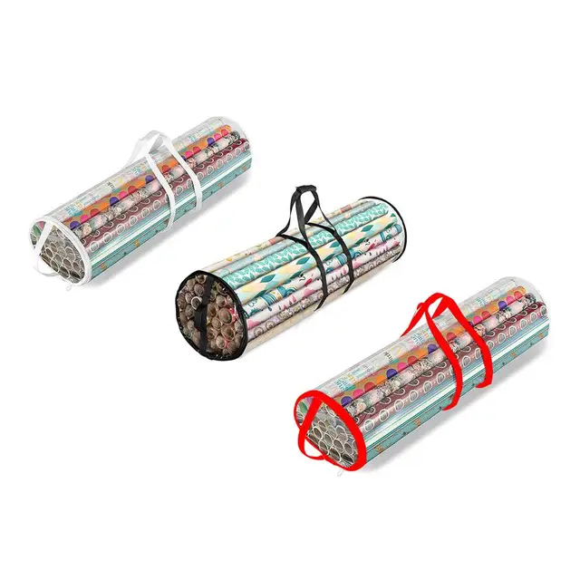 Christmas Wrapping Paper Bag Organizer PVC Zippered Rolled Ribbons Holder Heavy  Duty Party Crafts Organization Door Wall