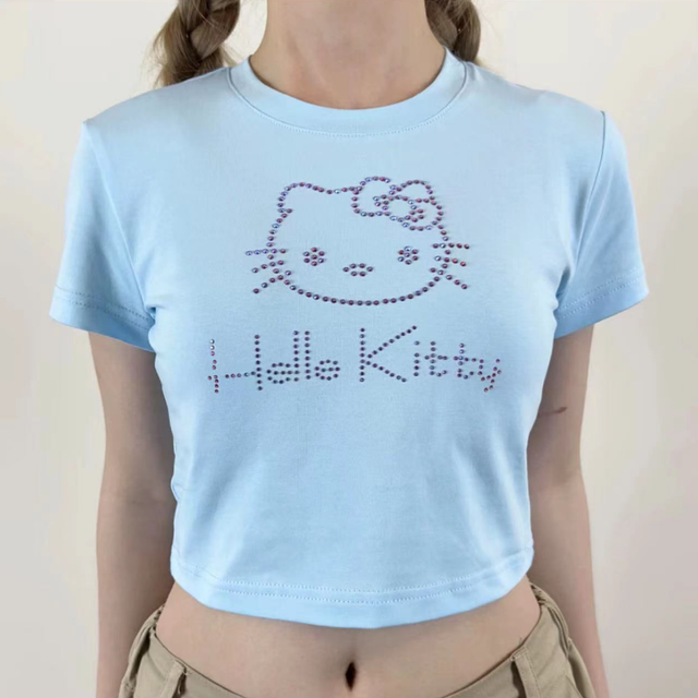 Hello Kitty Short Sleeved Tight T Shirt Women Y2k Fashion European