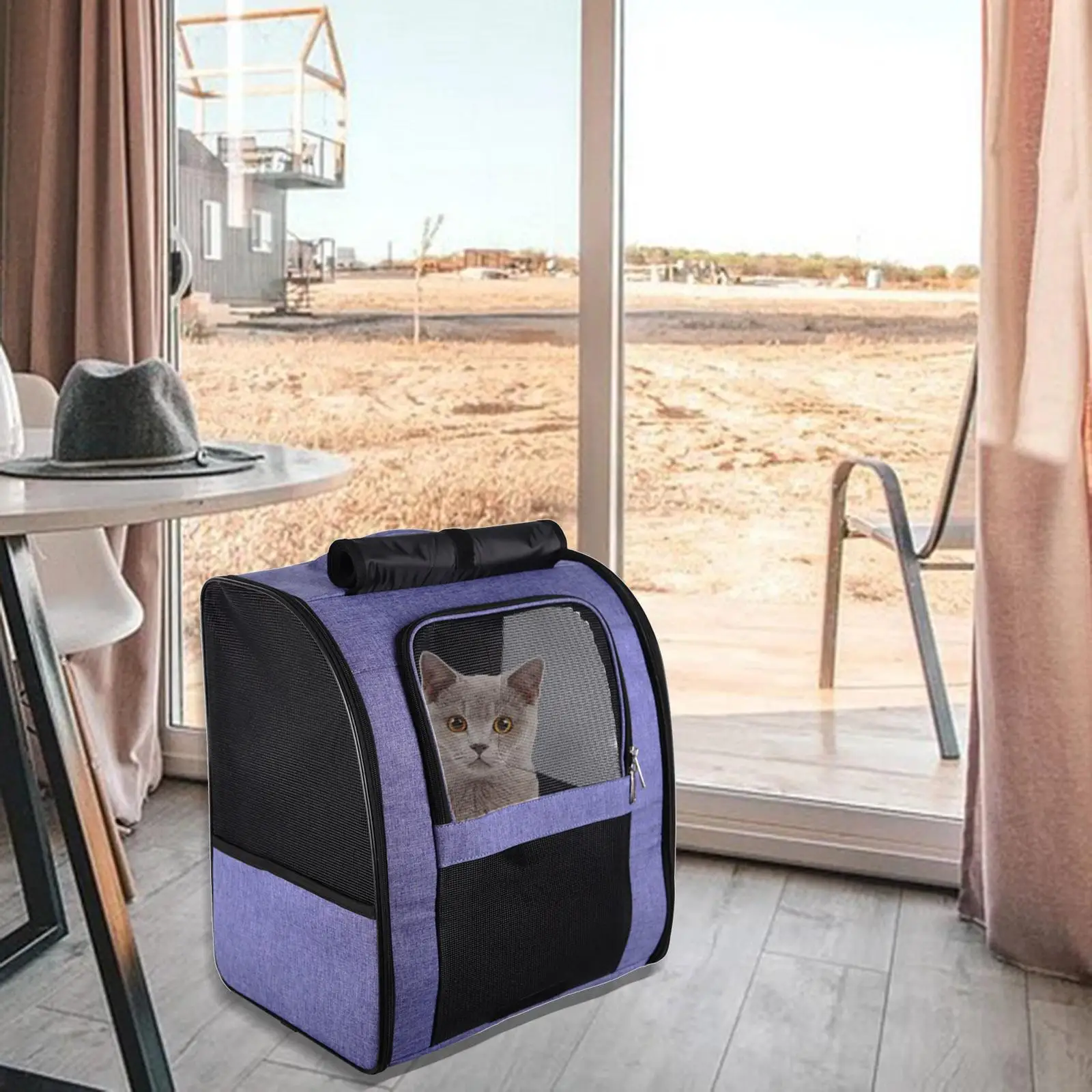 Oxford Cloth Breathable Mesh Folding Pet Dog Cat Carrier Backpack Kitten Outdoor Bag with Shade Cloth Adjustable Sholder Strap