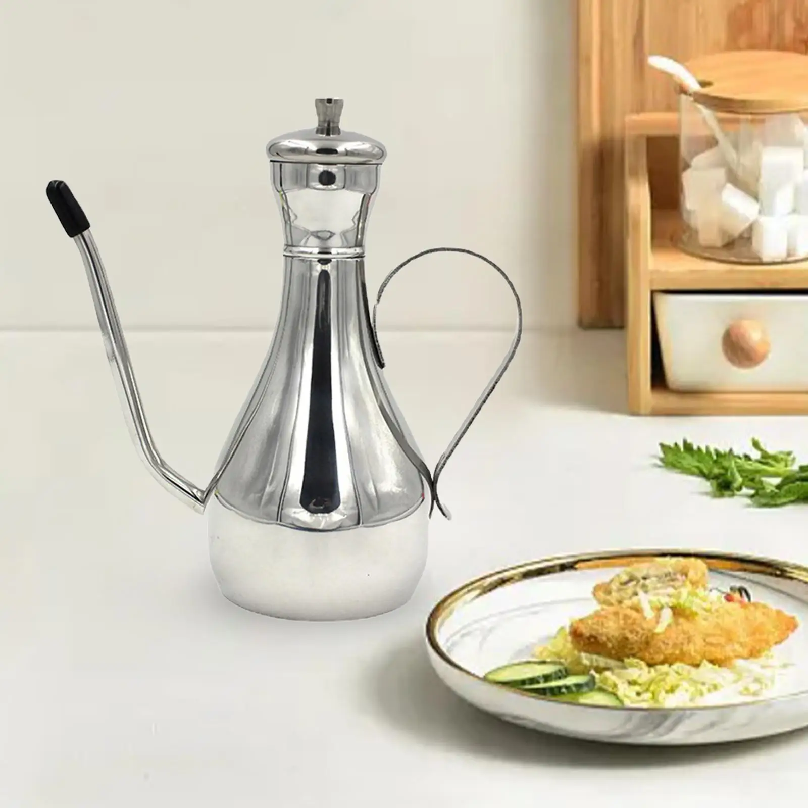 Stainless Steel Oil Dispenser Kettle Eay to Clean Silicone Spout Cover Oil Sprayer Leakproof Oil Vinegar Cruet for Camping Home