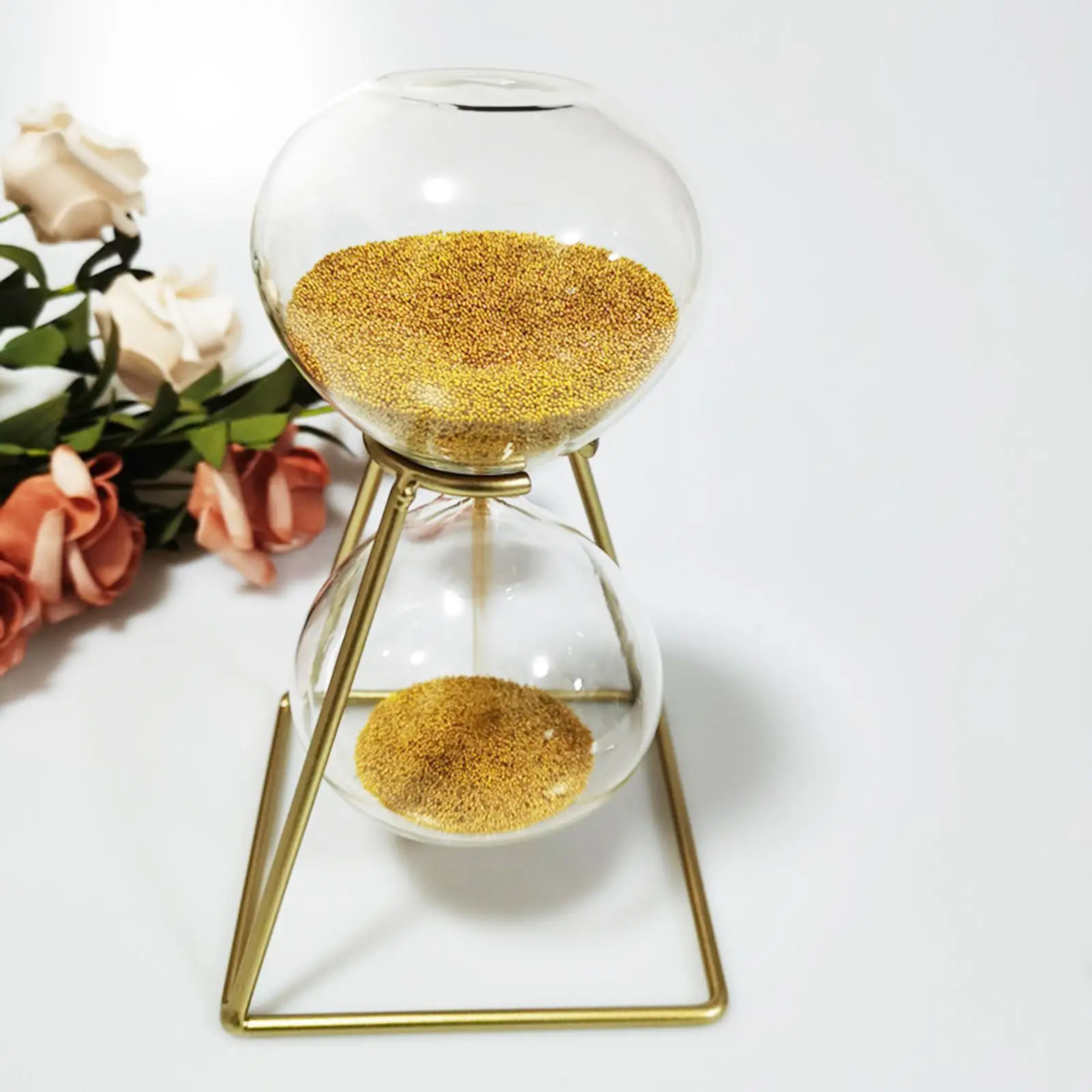 Nordic Golden Hourglass, Ornament with  Glass Tabletop Artwork   for  Home