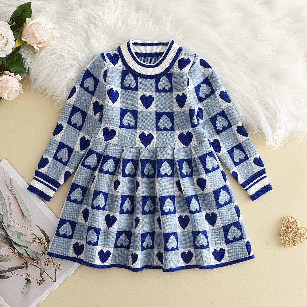 3-7 Jahre Alte Koreanische Version Marineblaues Süßes und Niedliches Mädchenkleid Herbst- und Winter-Strickkleid mit Langen Ärmeln für Kinder – Detail 23