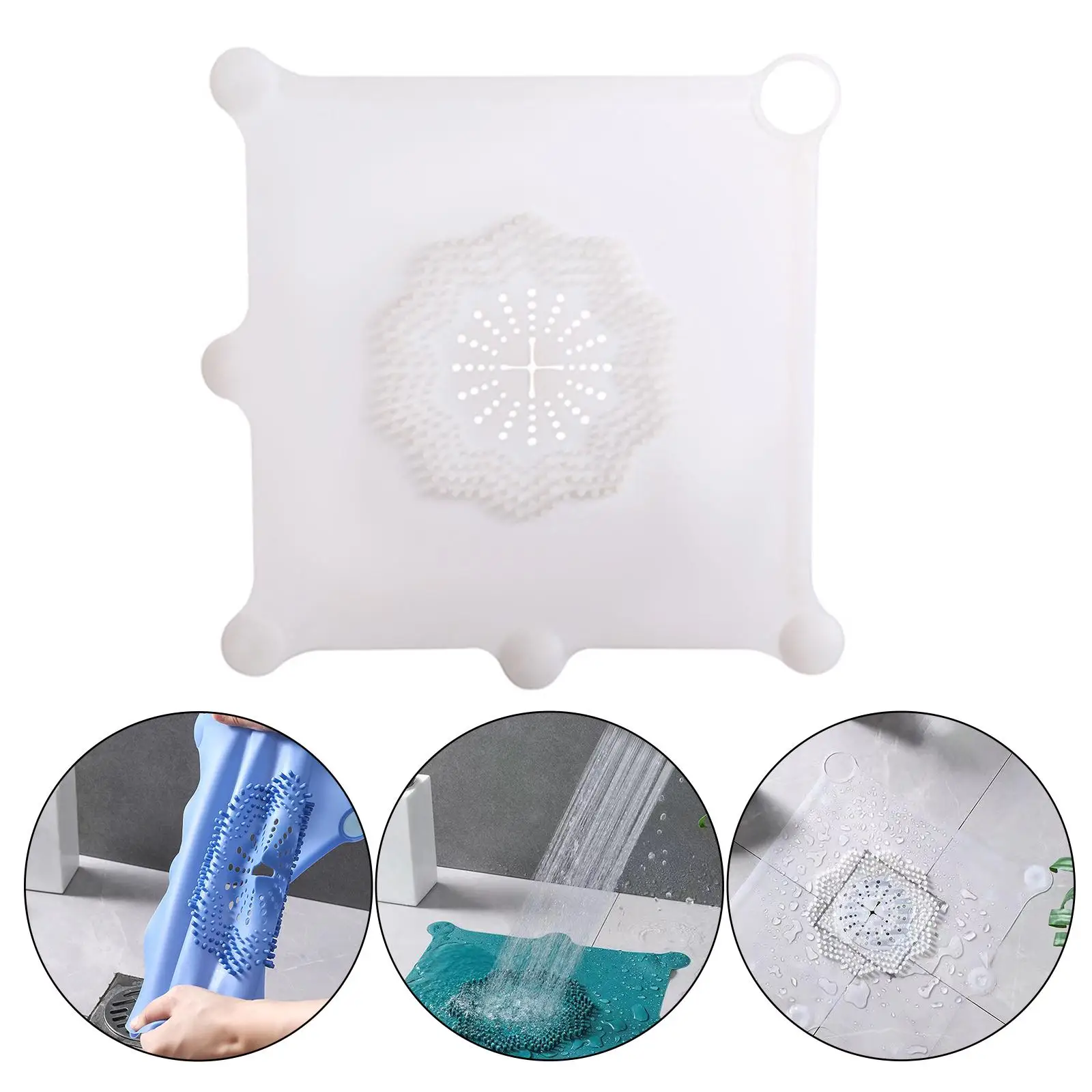 Shower Drain Catcher with Suction Cup Reusable Easy to Clean Floor Drain Cover Strainer Stopper for Bathroom Kitchen Sink