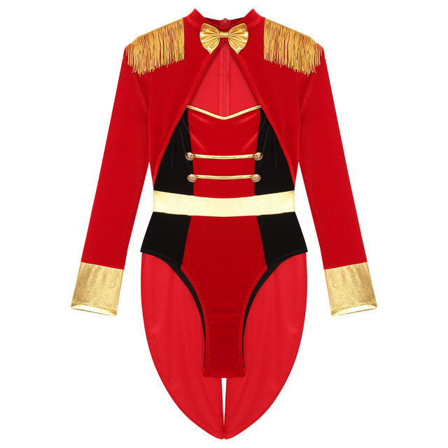 Costume da domatore di leone da donna Sexy Circus Ringmaster vestiti  Cosplay manica lunga velluto a coda di rondine Catsuit Halloween Dress Up