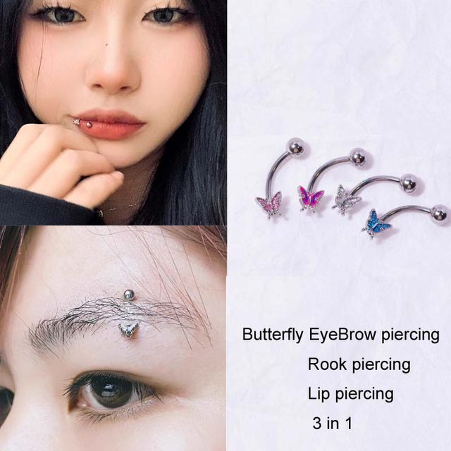 1PC Butterfly Eyebrow Piercing Steel Curved Bar Rook Piercing Vertical  Labret Banana Bar Multi-role Body Piercing 16G 1.2mm - AliExpress 36