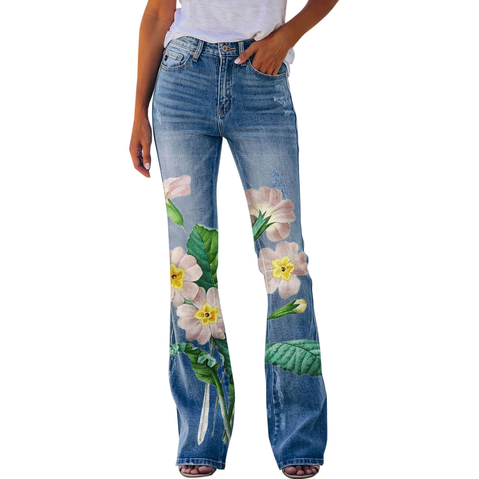 Title 2, Summer Women Cargo Pants High Waist Jeans Print...