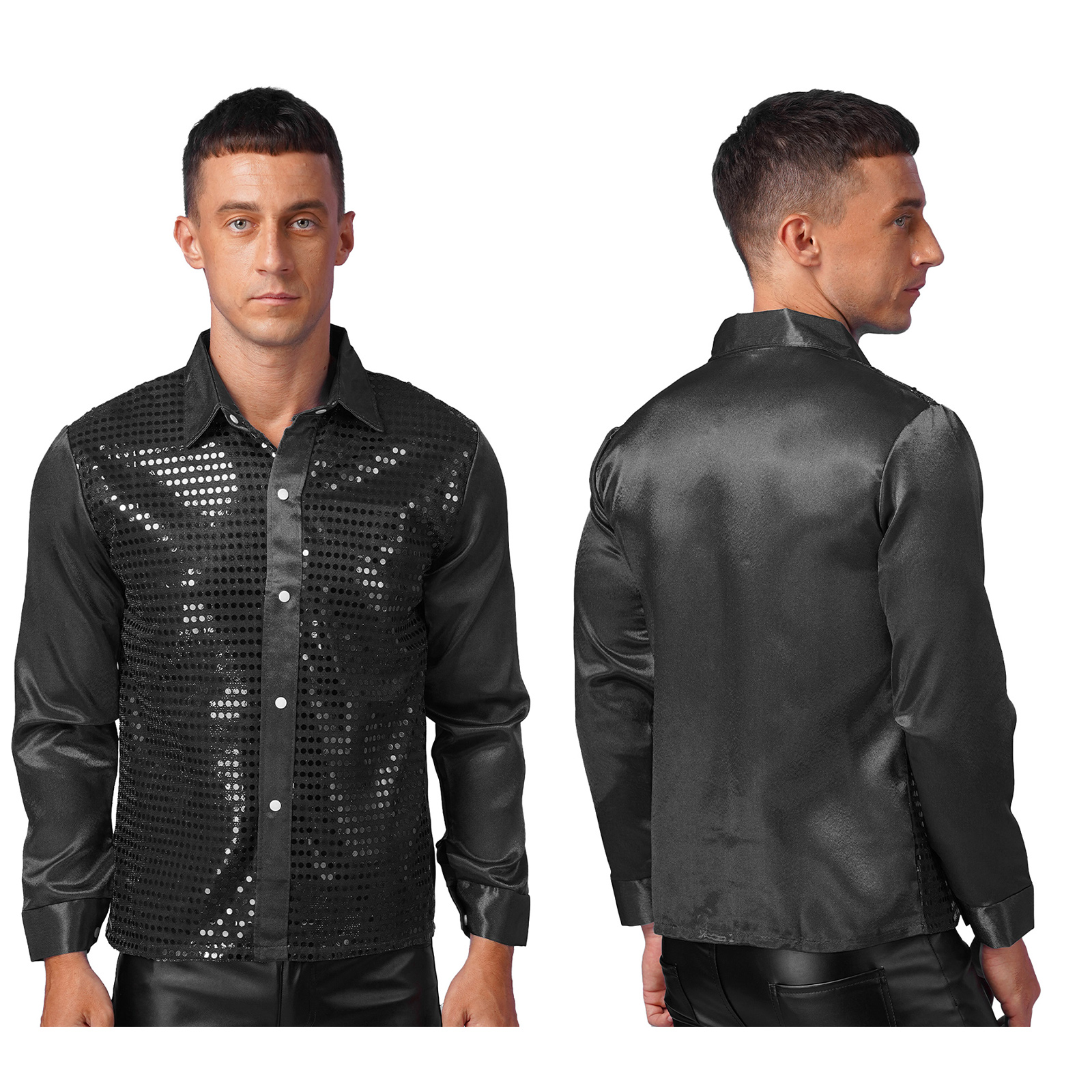 Männer Hip Hop Jazz Latin Dance Tops Langarm Shiny Pailletten Revers Hemd Tops Nachtclub Party Pole Dance Leistung Dancewear – Detail 21