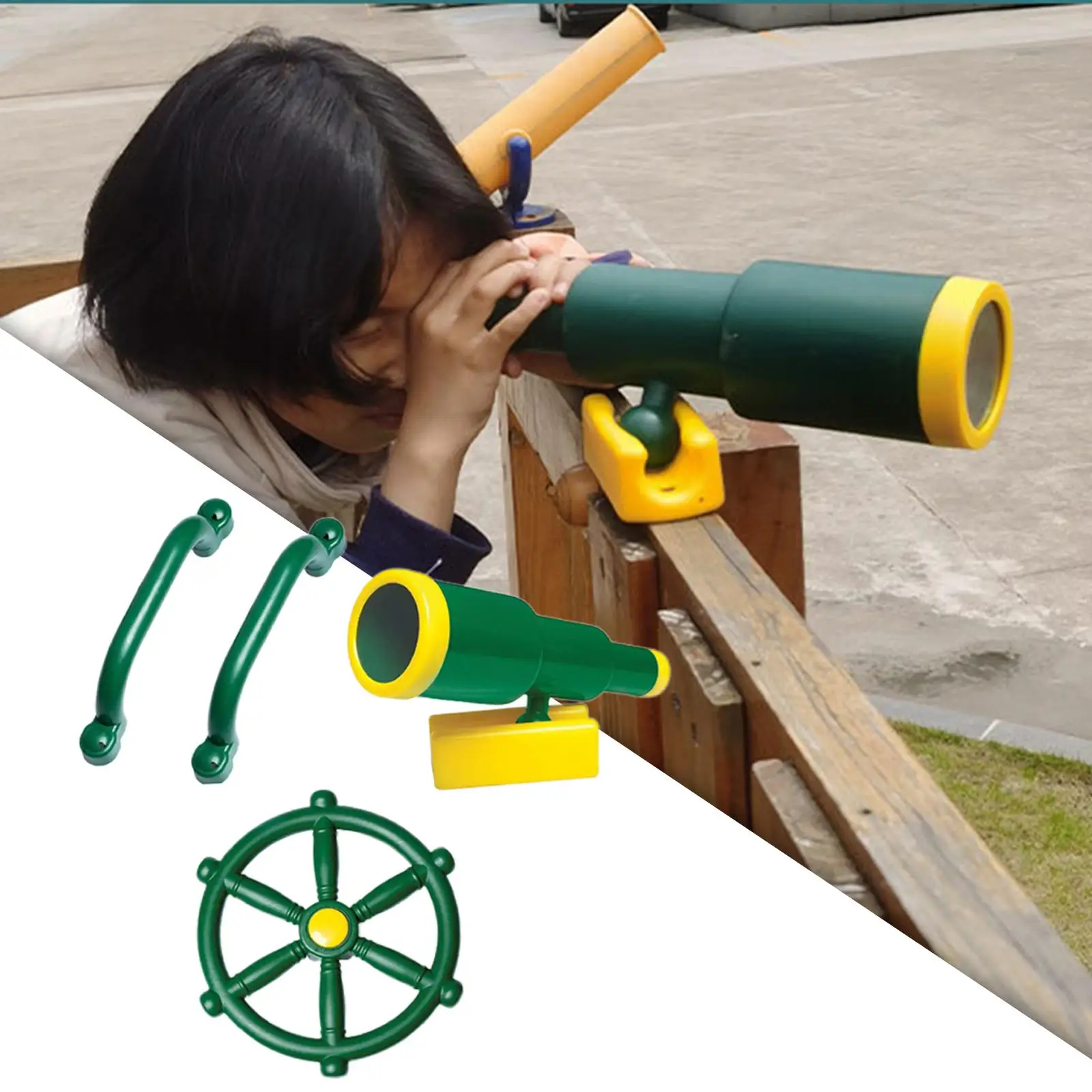 4x Playground Equipment Set Active Outdoor Play Kids Pirate Telescope Steering Wheel & Safety Handle Bars for Gym Boys & Girls