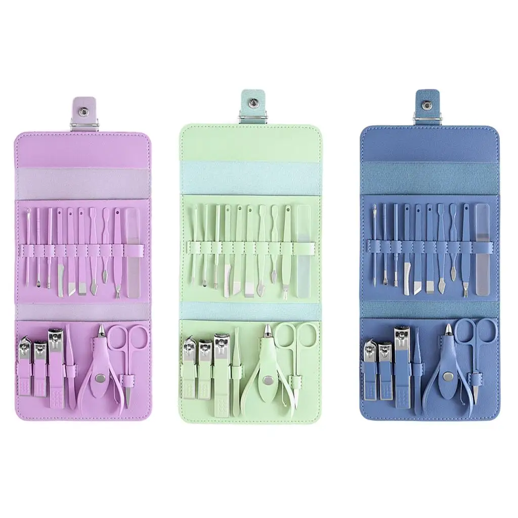 16x Manicure Set Nail Clippers Kit Manicure Ear Spoon for Home Travel Portable Men Women Travel Pedicure Care Tools