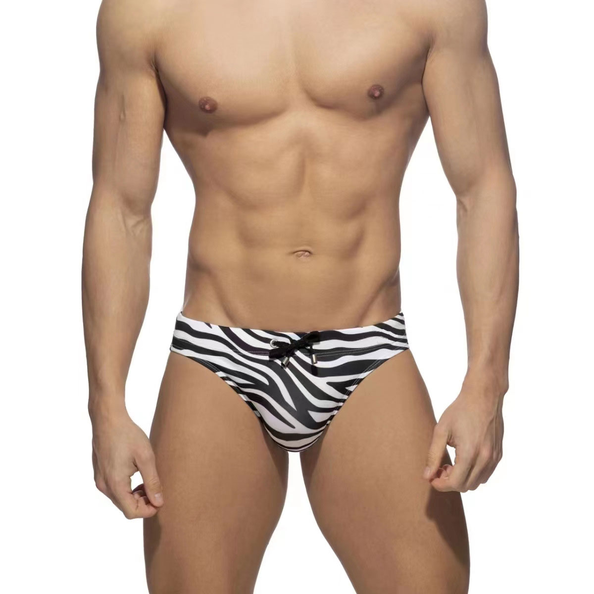 Sexy Low Rise Bikini-Badeanzug für Herren, Badebekleidung, schnell trocknend, Zebra-Badehose, Konturbeutel, Kordelzug, Badeanzug, Strandshorts – Detail 2
