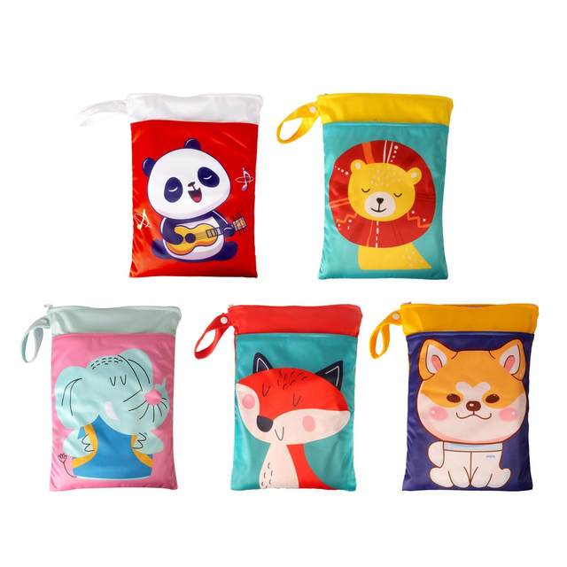 Diaper Pouch Baby Nappy Bag Reusable Printed Infant Diaper Bag Waterproof Wet and Dry Bag for Beach Daycare Travel Outdoor