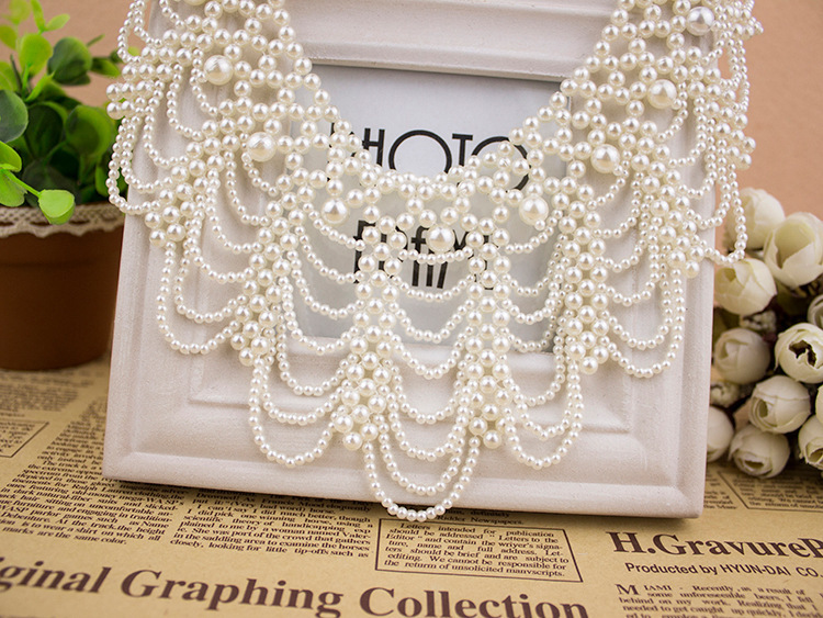 Perle Perlen Spitze Trim Kragen Bänder Frauen Halskette Schmuck für Kleidung Hochzeits kleid – Detail 2