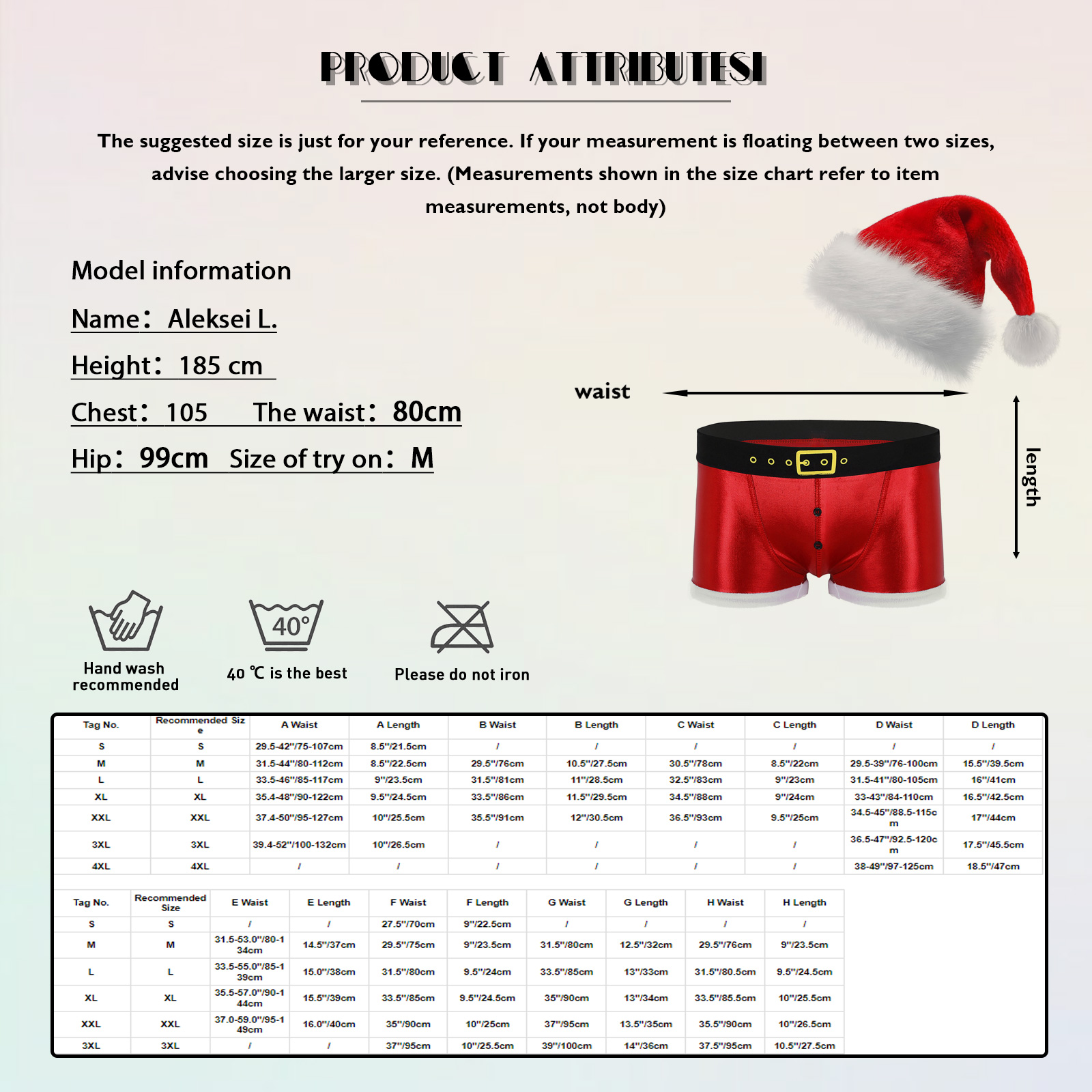 Männer Weihnachten Kostüm Sexy Dessous Set Elastischer Bund Santa Claus Boxer Briefs Shorts mit Hut Karneval Weihnachten Party Clubwear – Detail 1