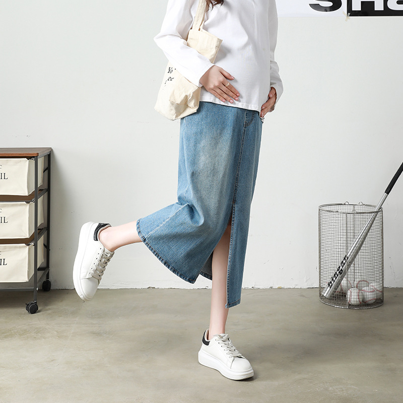 Maternity Spring and Autumn Pregnant Women's Half Denim Skirt High Quality Elastic Maternity Elegant High Waist Women Half Skirt
