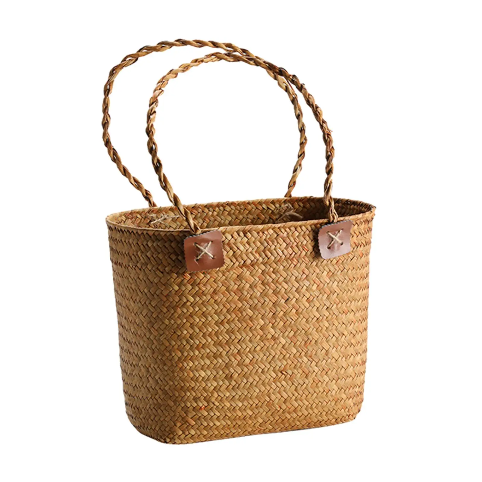 Handwoven Storage Basket with Handle Multipurpose Portable Market Basket Bread Storage Basket for Camping Home Travel Hiking