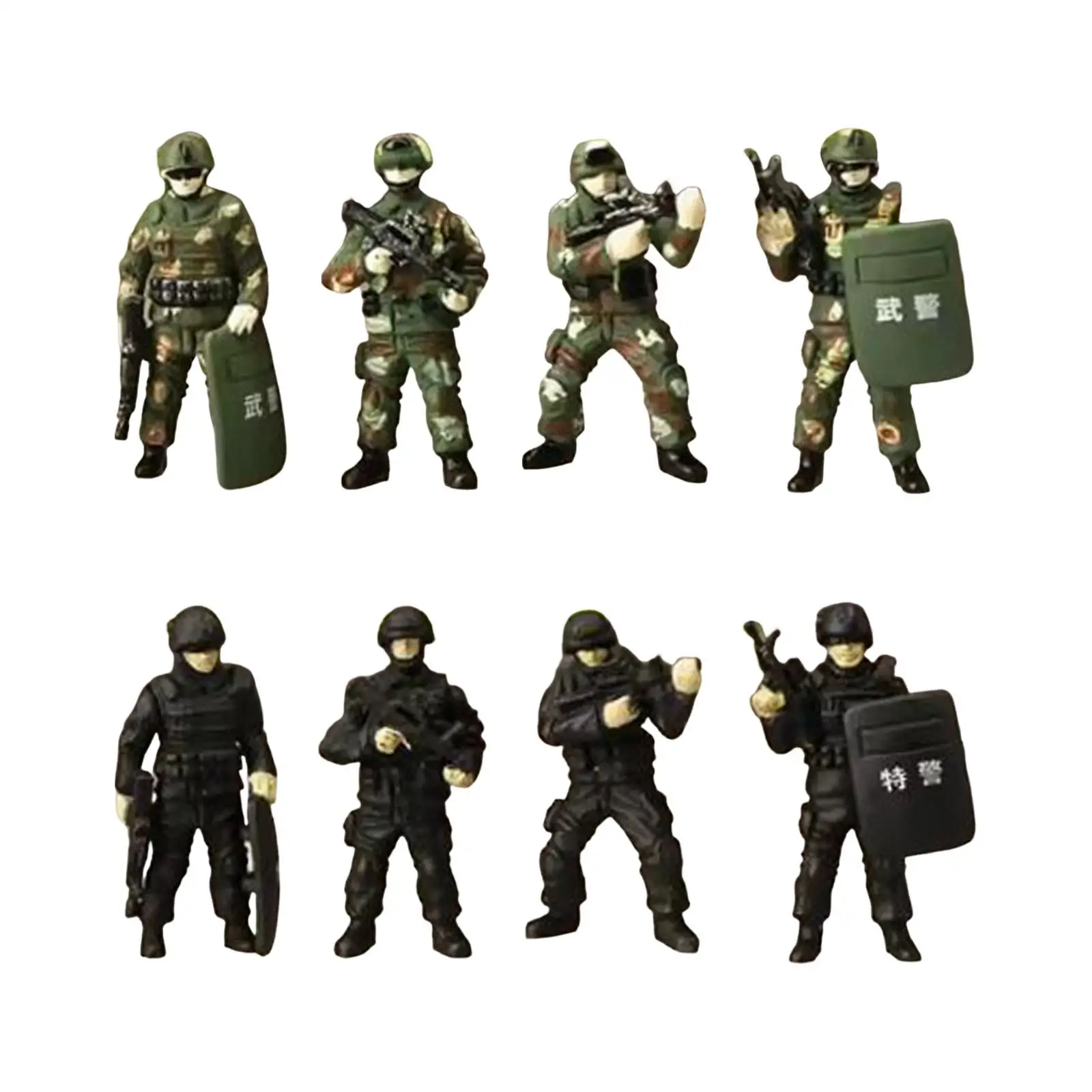 4Pcs 1/64 Miniature Figure Special Forces Model Figures Different Poses Diorama Model for Desktop Ornament DIY Projects S Gauge