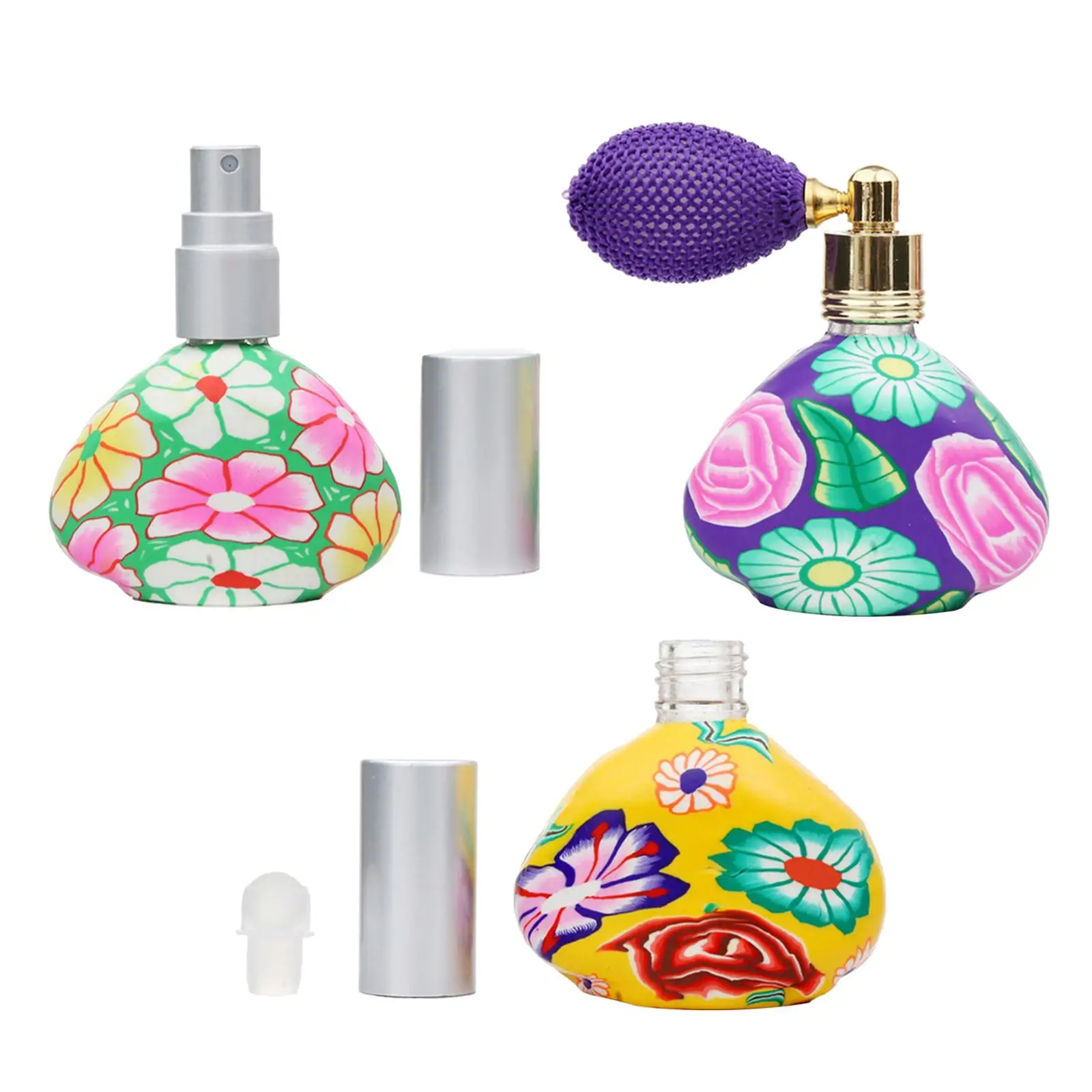 Refillable Perfume Atomizer Vintage Flower Embelished Vial Pocket Size Painted 13ml Holder Sprayer Scent Bottle for Women Men