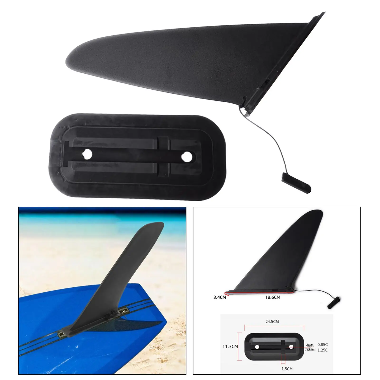 Surfboards Thruster Fin Surfing Fin Shortboard Quick Release Tracking Tail Single Center Fin for Pool Canoe Boat