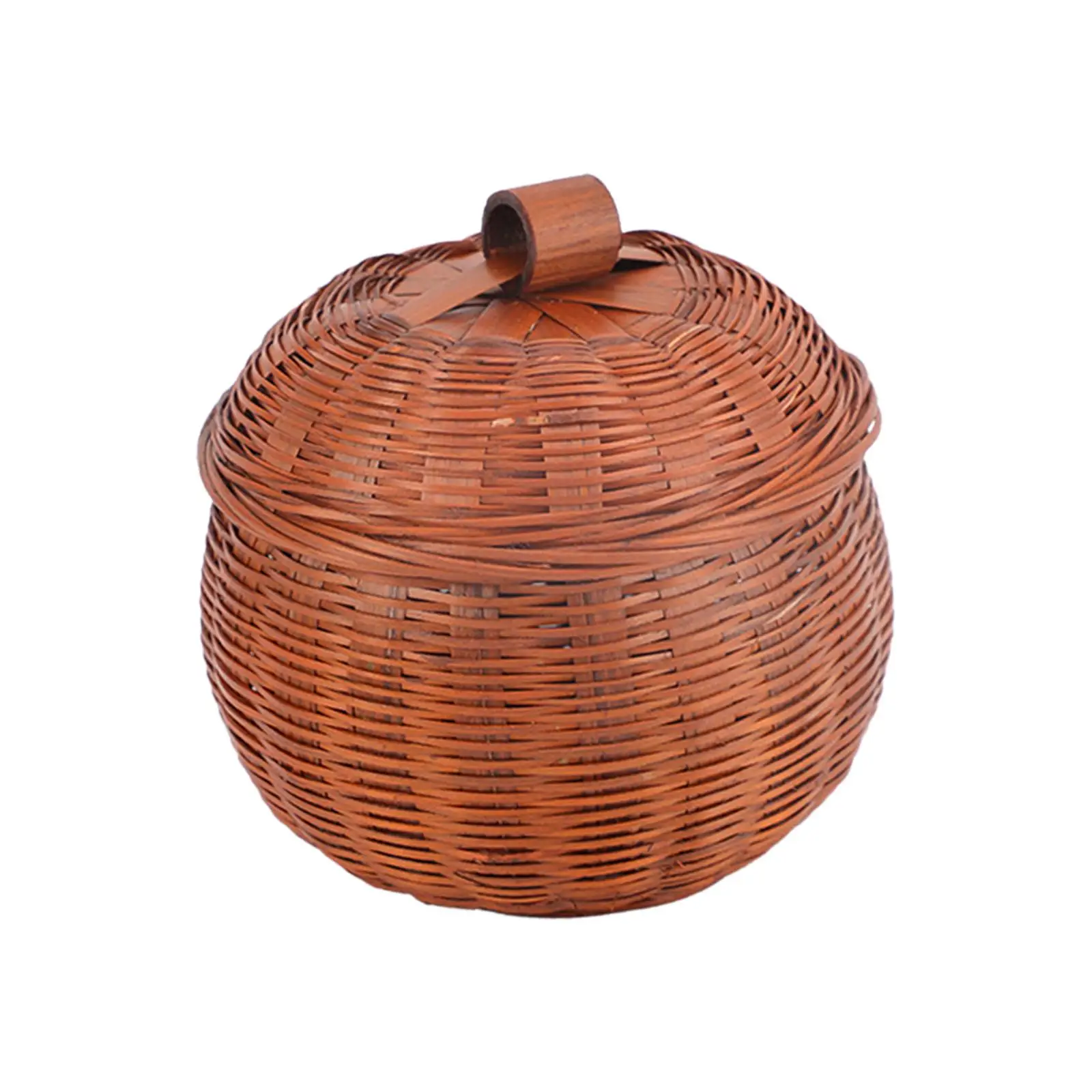 Round Rattan Storage Box Handwoven Pumpkin Basket Smooth Practical Durable for Cake Shops Vegetables Dessert Fruits Snacks