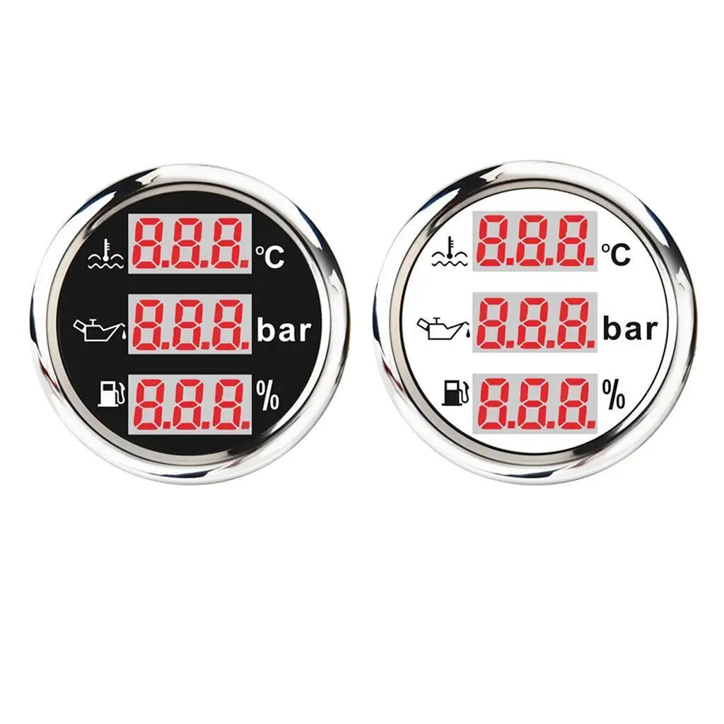 52mm Digital LED Boost Water Oil Temp Press  Fuel Level Gauge for Boat