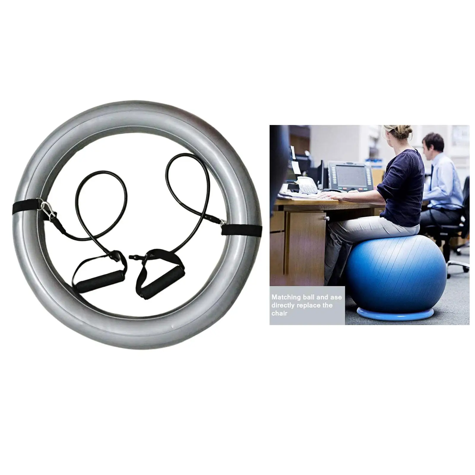 Yoga Ball Chair Inflatable Stability Ring Holder Base Detachable Exerting Resistance Bands Handle