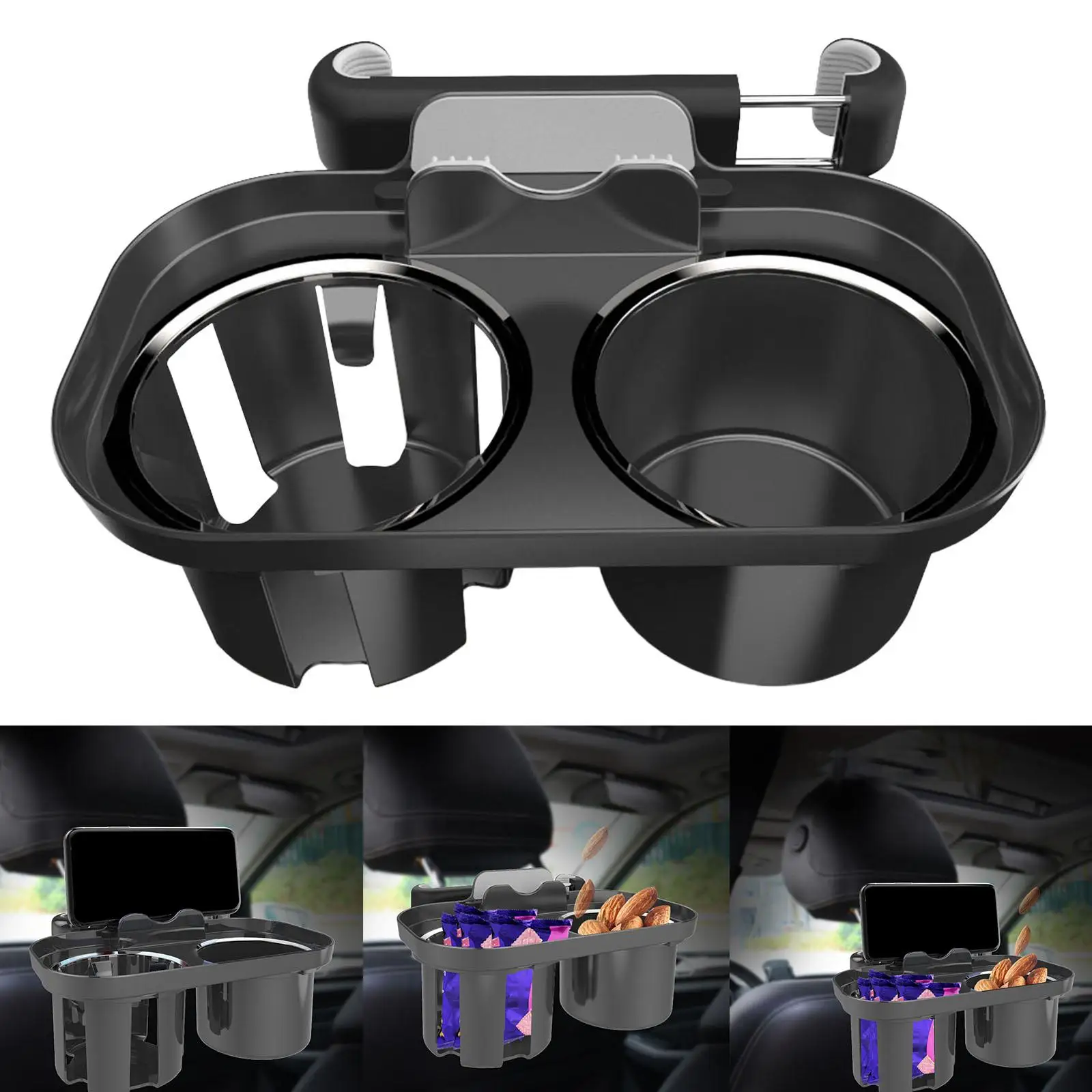 Universal Car Headrest Cup Holder with Phone Mount for Bottle