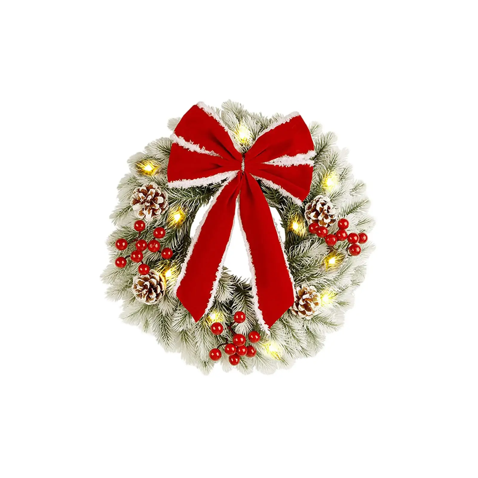 Glowing Christmas Wreath Warm White Lighting Door Wreath Holiday Garland Decoration for Porch Wall Party Indoor Outdoor Ornament