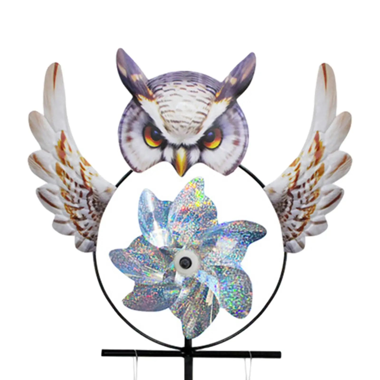 Garden Owl Shape Pinwheels with Stake Decoration Wind Powered DIY Assembled 37inch Tall for Courtyard Versatile Stylish Durable
