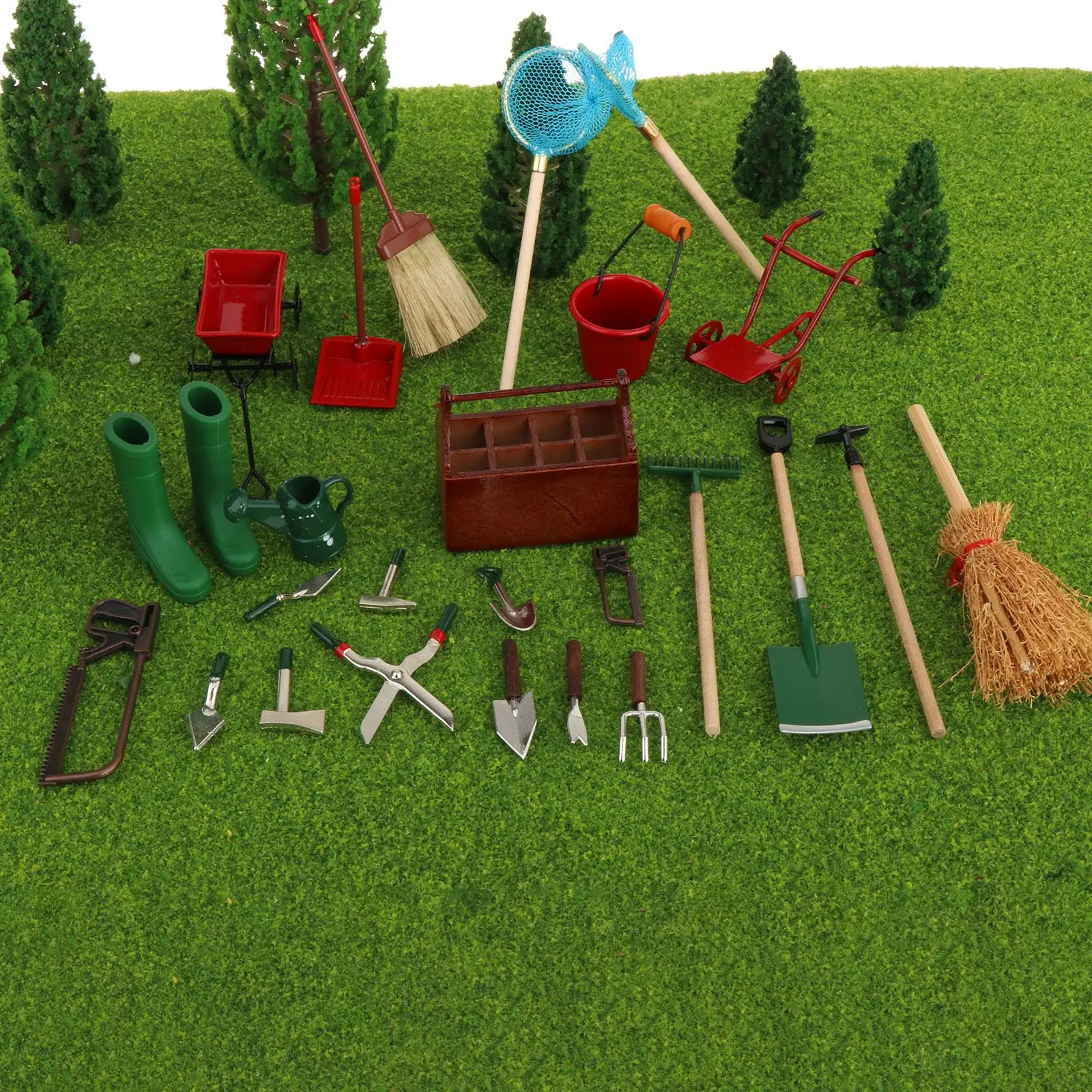 25 Pieces Miniature Garden Tools Kids Cleaning toy garden Tools Miniature Gardening Tools for Shop Dollhouse Accessories Age 3+