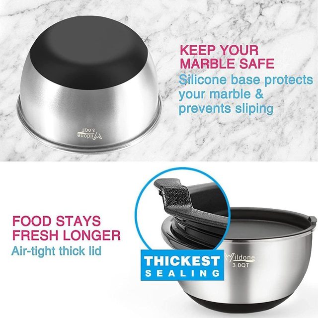 Wildone Mixing Bowls with Airtight Lids, Stainless Steel Nesting 