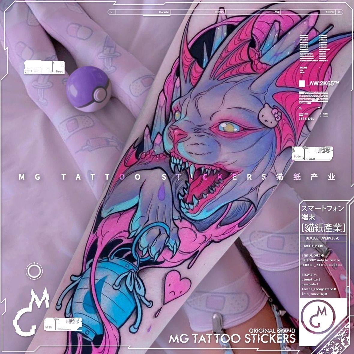 Vampir Fledermaus Tattoo Aufkleber dauerhafte Tätowierung bunte Kunst temporäre Tattoos wasserdichte Arm Tattoo Cartoon Katze gefälschte Tattoo Geschenke – Detail 1