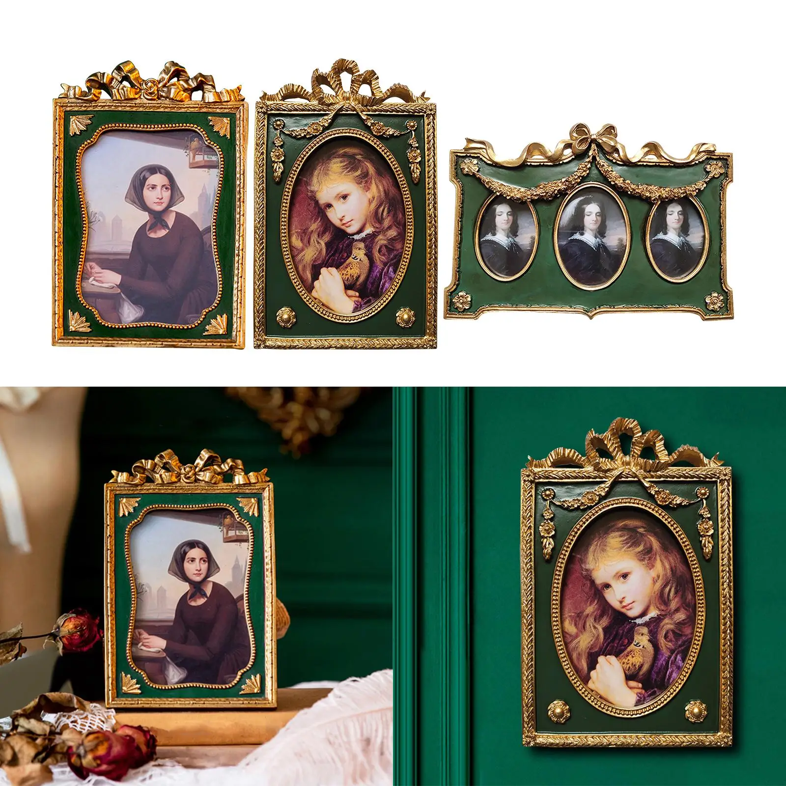 Antique Resin Photo Display Frame Tabletop Wall Hanging European Style Easier to Display Bowknot Decoration , Photo Gallery Art