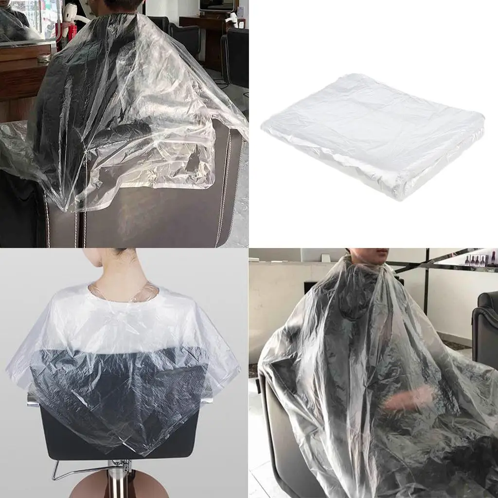 50x Disposable Hair Cutting Cape Gowns Capes Apron Hairdressing Transparent